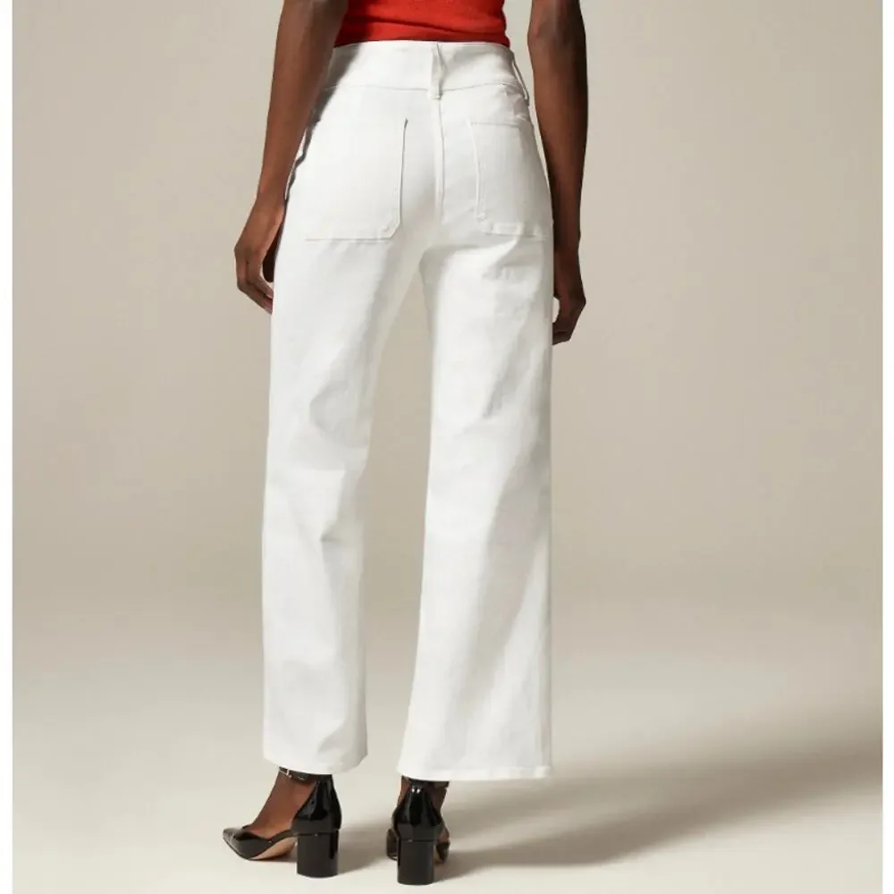 J.Crew Slim Wide-Leg Jeans WMNS 30 White Denim Stacked Buttons High Rise Stretch